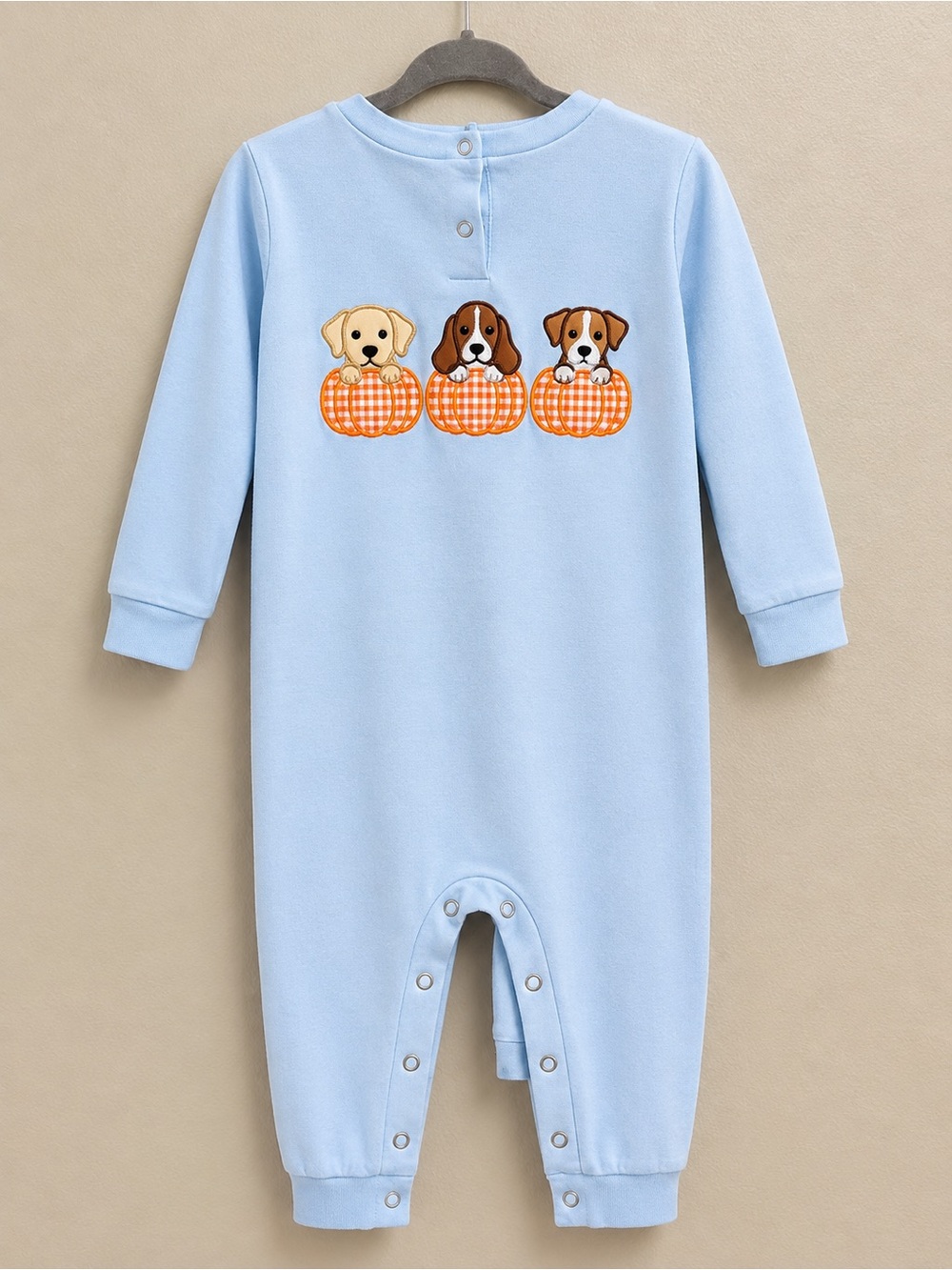 Stitchy Fish Light Blue Boy's Halloween Hounds Applique Romper 3T EUC
